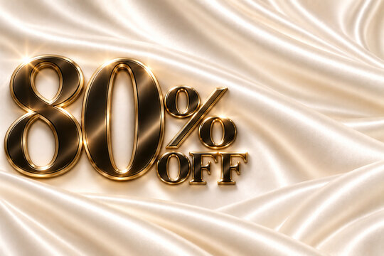 Luxury black and gold 80 percent off sale text on ivory silk background
