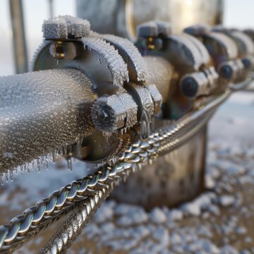 Macro shot of frostcovered metallic hose  Canon EOS R5