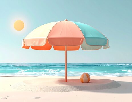Pastel Beach Umbrella by Tropical Ocean for Summer Vacation Concept