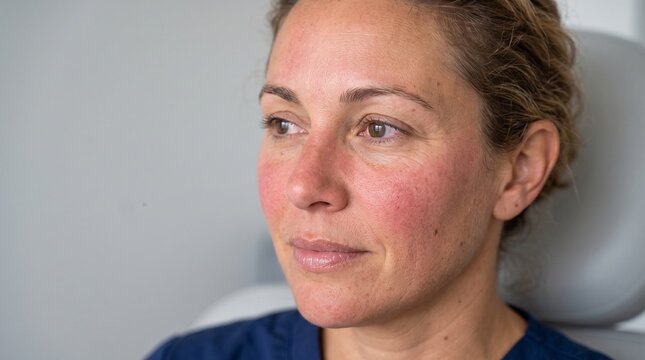 Facial Flushing &ndash; Reddened Facial Skin Macro Medical Background