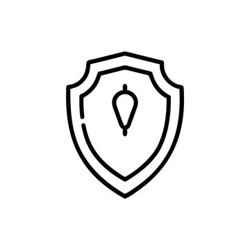 Outline shield vector icon with a droplet shape on transparent background.