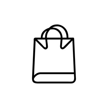 Minimalist shopping bag vector icon illustration in black on transparent.