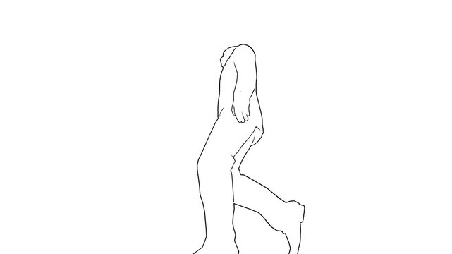 Hand Drawn Sketch Woman Walking Rotoscope Animation