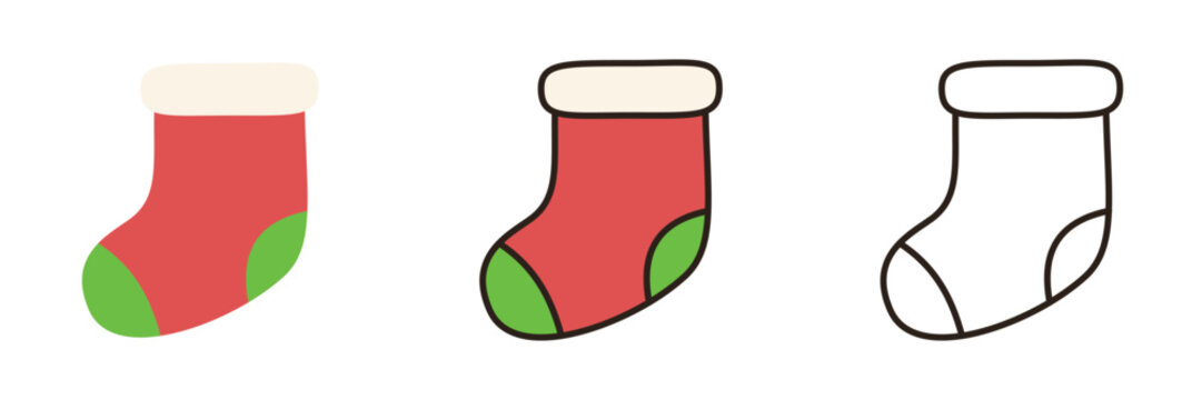 靴下 クリスマス イラストアイコン 3種 (ゆるかわ シンプル ベクター)