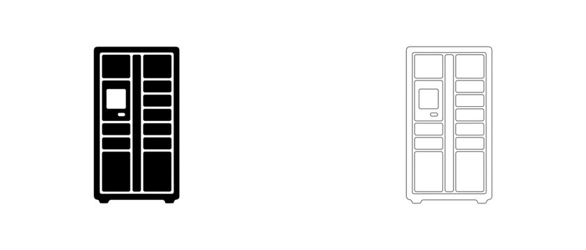 Automated parcel locker terminal vector icon filled and outline, self pickup station and automated delivery lockers symbol.