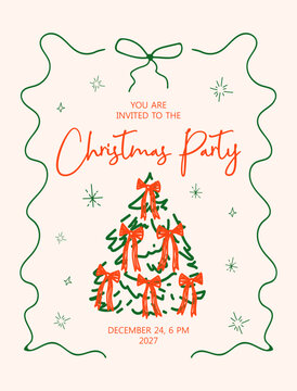 Christmas party invitation card. Hand drawn design elements. Vector illustrations