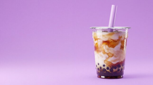 Commercial 3D e-commerce sale promotion banner showcasing boba milk tea droplets with space for text