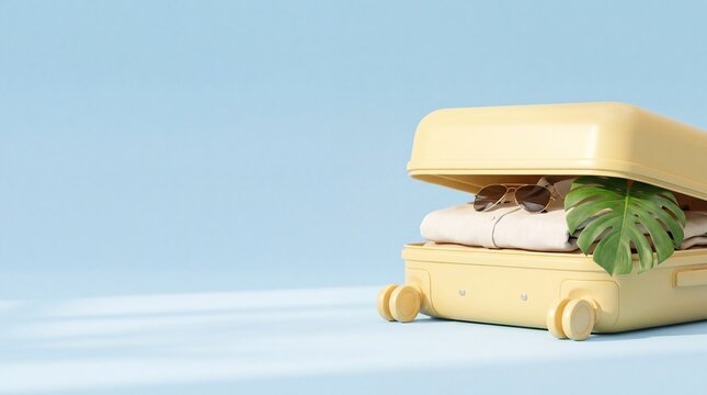 Commercial 3D e-commerce sale promotion with pastel suitcase ready for vacation