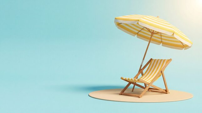 Commercial 3D e-commerce sale promotion banner with deckchair and parasol for summer sales