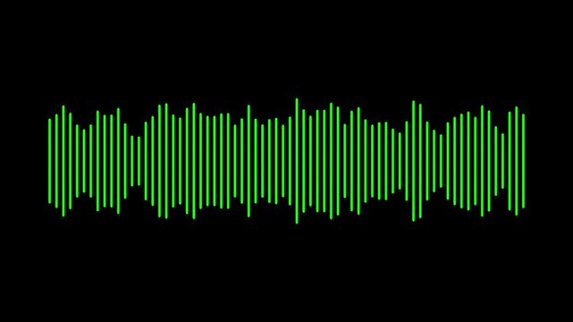 green audio waveform spectrum moving animation on black background. Sound wave pattern audio visual waveform. Motion graphics of music bar concept
