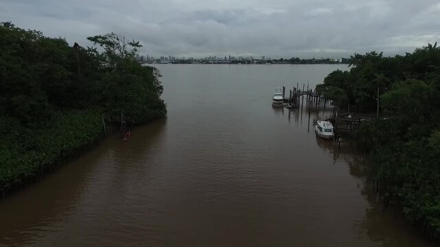 Natural landscape of Combu Island on Guama River in Belem, Para, Amazon, Brazil