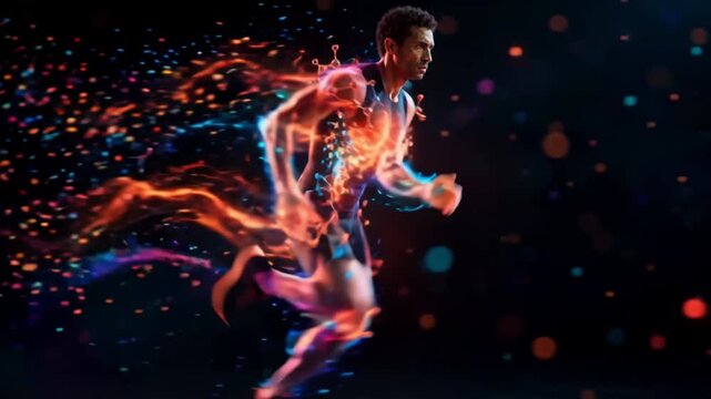 Molecular ATP energy visualization of a male athlete running fast