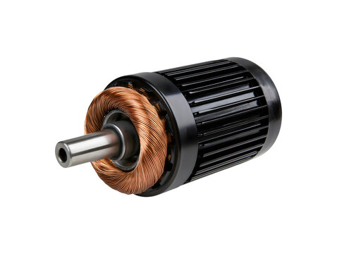 Electric motor rotor armature with copper coils isolated on transparent or white background, png