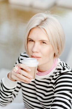 Young beautiful woman person are happy and enjoy with coffee drink in the morning at park