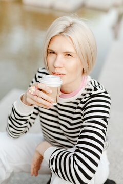 Young beautiful woman person are happy and enjoy with coffee drink in the morning at park