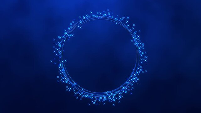 幻想的な青い光のリングとキラキラ輝くパーティクル 背景素材 ループ動画