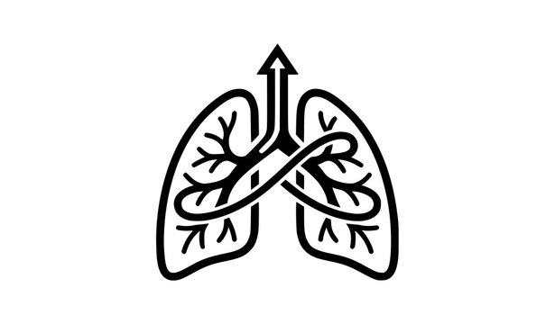 Anatomical lungs breath vector icon flat black respiratory system symbol for medical healthcare mobile app UI