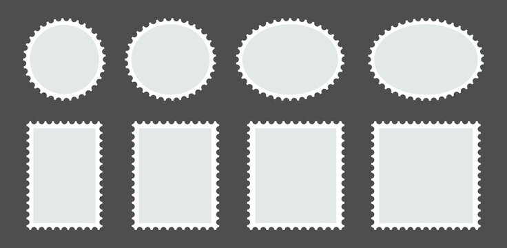 postage stamp frames. Set of blank rectangle, circle and square Postage stamp frames. Blank postage mail sticker, empty rectangular paper. vector illustration