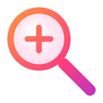 Orange to purple gradient zoom in icon with plus sign