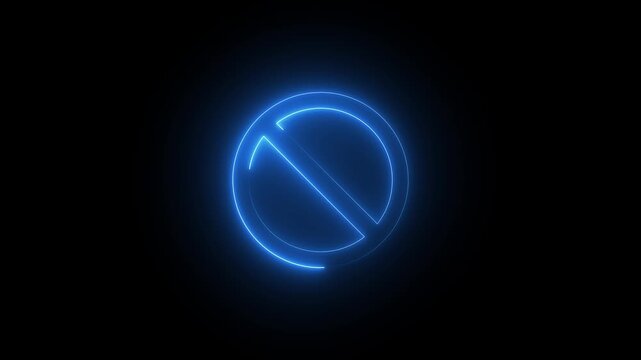 Blue colour icon stop and no entry symbol icon saber animation on black background, Stop warning,  circle and line icon saber 4k video animation.
