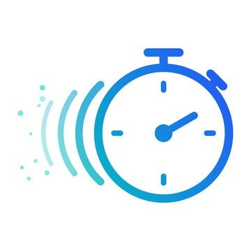 Teal to blue gradient stopwatch with motion echo arcs, fast time icon