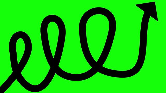 Hand Drawn Black Arrow Growing Animation - 4K Doodle Loop Trim Paths Pointing Vector on Green Screen Background