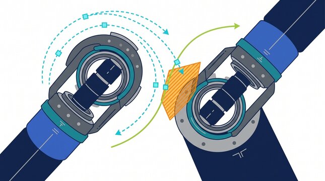 Flat Digital Illustration Of Robotic Arms And Joint Motion Control