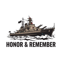 Obraz premium vector illustration of a large military battleship sailing