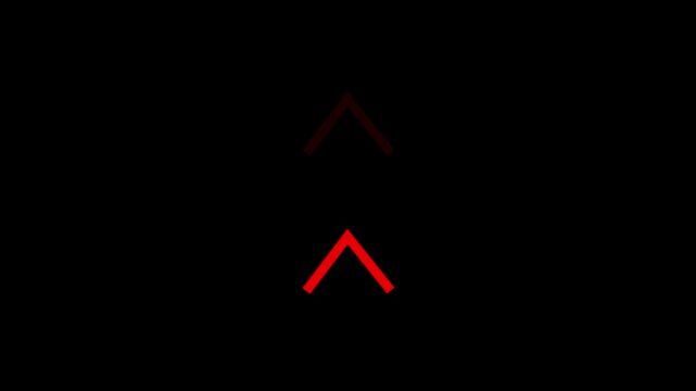 Red gradient backward arrows on a black background, symbolizing reverse movement, back navigation, direction, return, and transition. Minimal graphic element for websites,videos, and motion design.