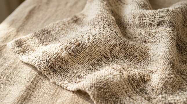 Detailed close-up view of a natural woven textile texture with earthy tones