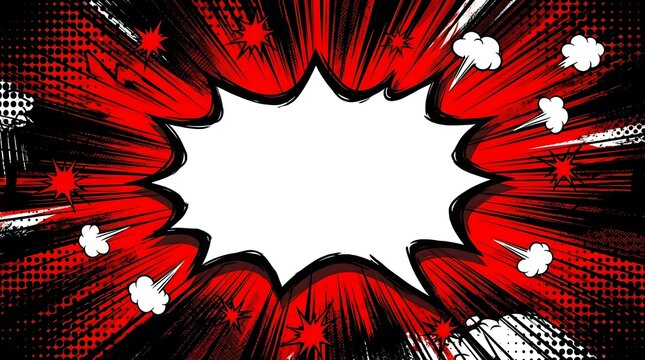 Dynamic comic explosion effect with speech bubble  fiery red burst and white sparks