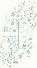 Obraz premium Scientific diagrams and chemical structures vector illustration with teal accents