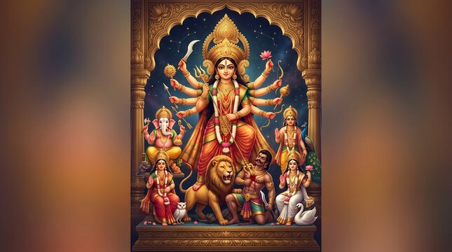 A majestic depiction of goddess durga symbol of strength protection and divine feminine power