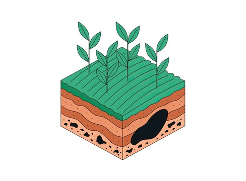 Crop rows with carbon-rich soil layers, carbon soil amendment