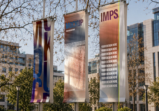 Three Outdoor Hanging Banner Mockup