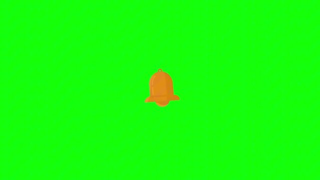 Orange notification bell icon isolated on a bright green background for digital alerts and subscription reminders