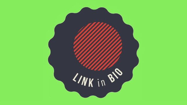Link in Bio social media badge and button design with red striped circle on a green background