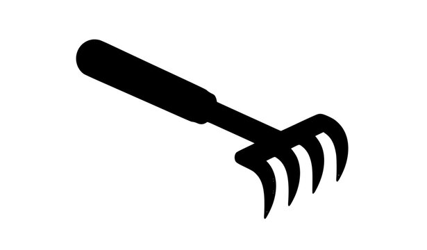 Minimalist flat vector icon of a small gardening hand rake isolated on white background