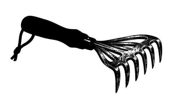 Rustic hand drawn garden rake sketch vector illustration isolated on white background