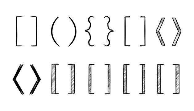 Collection of hand drawn bracket symbols on a white background