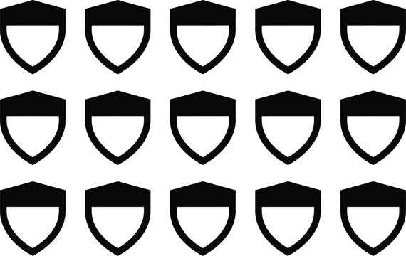 Black shield silhouettes arranged in a grid pattern on a white background heraldry design elements