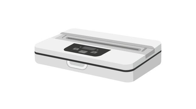 Minimalist portable label printer device housing design in gray for professional office organization and thermal printing