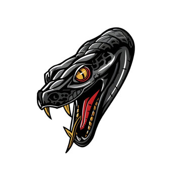 Fierce Snake Head Vector Illustration - Aggressive Black Mamba Viper Mascot and Esports Logo Icon