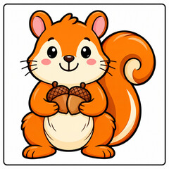 Cute little squirrel holding two acorns vector illustration on white background with squirrel character cartoon squirrel animal illustration acorn nuts forest animal woodland creature squirrel © MdNaim