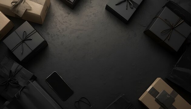 Black Friday E-Commerce Shipping Packages on Dark Background
