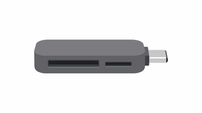 Vector illustration of a compact gray USB-C memory card reader isolated on white background