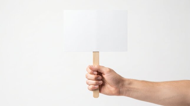 Hand holding blank sign with wooden stick