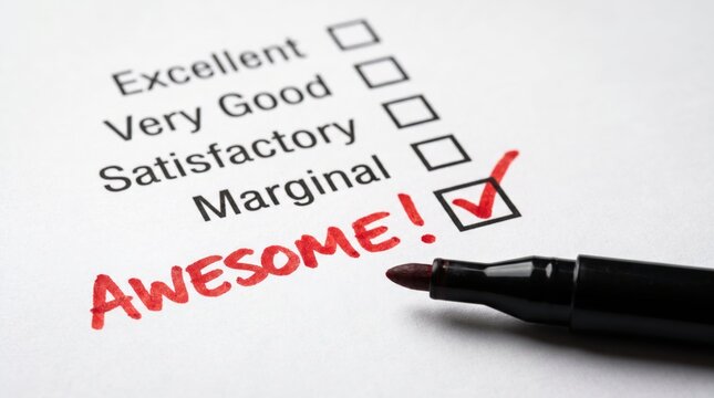Hand marking awesome on feedback rating checklist