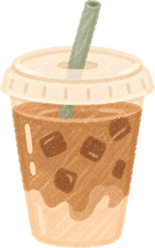 crayon-style illustration of takeaway cup with simple straw