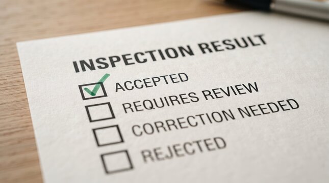 Inspection result form with accepted checkbox marked